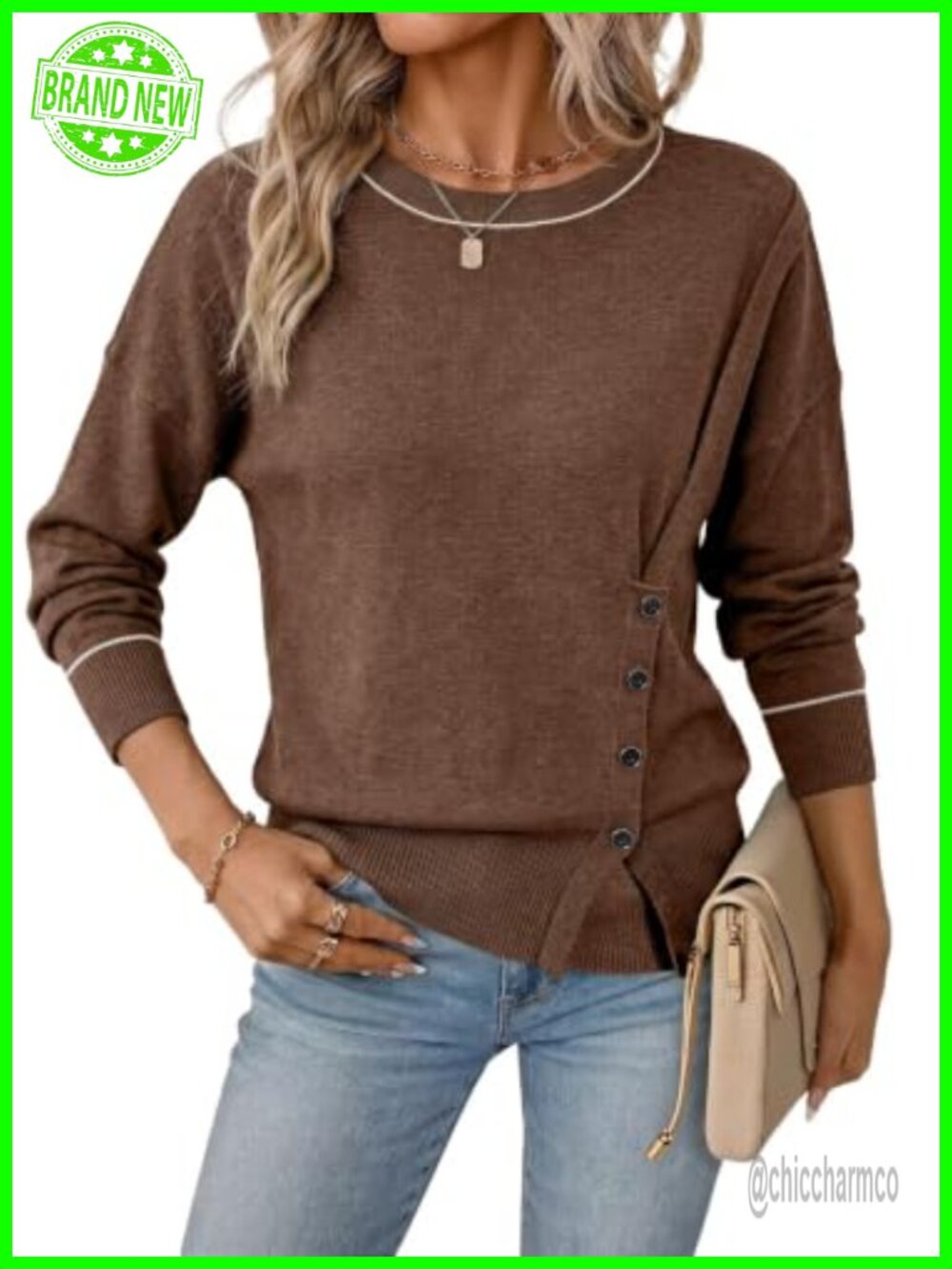 Wool Blend Crewneck Long Sleeve Asymmetrical Sweater Pullover